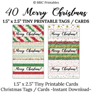 40 Tiny Merry Christmas Tag Cards- DIGITAL DOWNLOAD, Small Tiny Red Green Gold Merry Christmas Tiny Card Inserts Printable Digital Print JPG