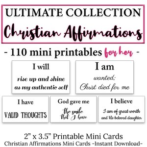 110 Afirmaciones Cristianas para ELLA -C1- DESCARGA INSTANTÁNEA, 2x3.5 Afirmaciones Imprimibles de Validación de Identidad de Cristo para Mujeres Cristianas