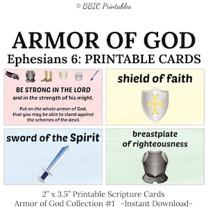 Tarjetas de las Escrituras de la Armadura de Dios -C1- DESCARGA INSTANTÁNEA, Efesios 6:10-17 Versículo bíblico de la Armadura de Dios Aprendizaje de las Escrituras Guerra espiritual Imprimir