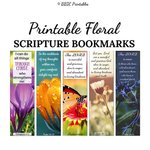 10 Floral Scripture Printable Bookmarks -C1- INSTANT DOWNLOAD, 2x7 Set of 10 Bible Verse Christian Flower Floral Scripture Book Bookmarks