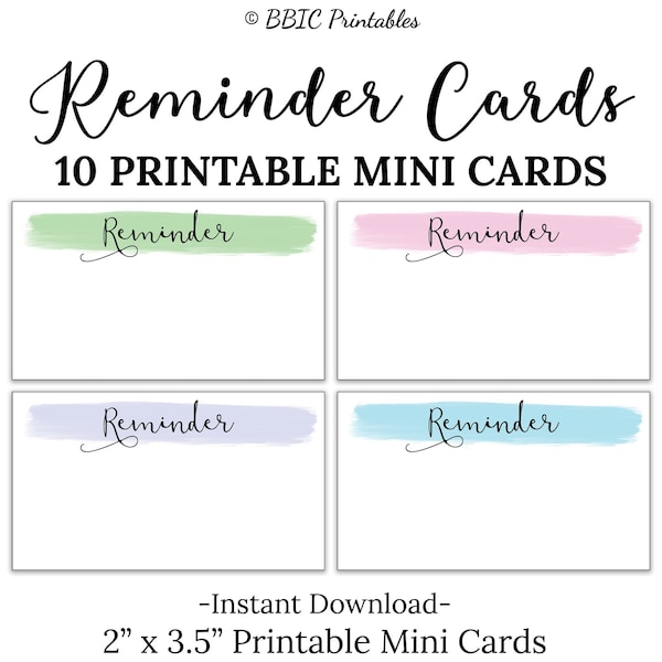 Reminder Printable Mini Cards- DIGITAL DOWNLOAD, Reminder Appointment To Do List Printable Fill in the Blank JPG and Pdf Digital Mini Cards