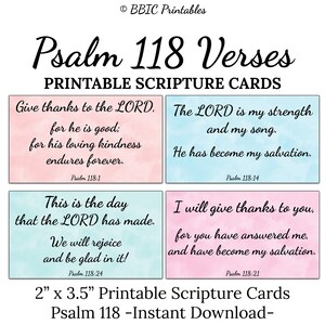 Psalm 118 druckbare Schriftkarten - INSTANT DOWNLOAD, Aquarell Psalm 118 tröstende Bibelverse Set von 10 druckbare Mini-Karten JPG pdf