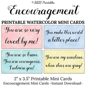 10 Mini cartes d'encouragement - TÉLÉCHARGEMENT NUMÉRIQUE, 2x3,5 Compliments encourageants Je t'aime Inspirational Aquarelle Digital Printable Mini Card