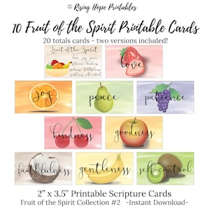 10 mini-cartes imprimables Fruit de l'esprit - Galates 5:22-23- Collection n°2 - TÉLÉCHARGEMENT IMMÉDIAT, Lot de 10 cartes versets bibliques 2 x 3,5