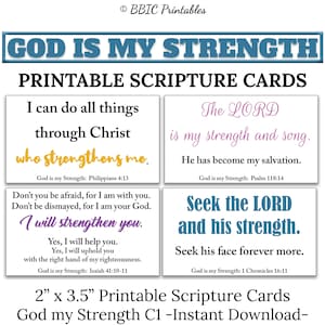 10 Cartões de Escrituras Imprimíveis Deus é Minha Força -C1- DOWNLOAD INSTANTÂNEO, Deus Me Fortalece Versículos Bíblicos Encorajamento DIY Conjunto de Mini Cartões de Impressão