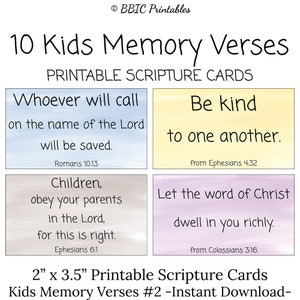 10 Kinder Memory Verse -C2- INSTANT DOWNLOAD, Kinder Memory Bibelverse -Einfache Schrift zum Auswendiglernen - Kinder-Aquarell-Lernkarte