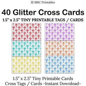 40 Tiny Blank Cross Cards- DIGITAL DOWNLOAD, Small Glitter Cross Christian 10 Colors Blank Gift Tag Card Inserts Printable Digital Print JPG