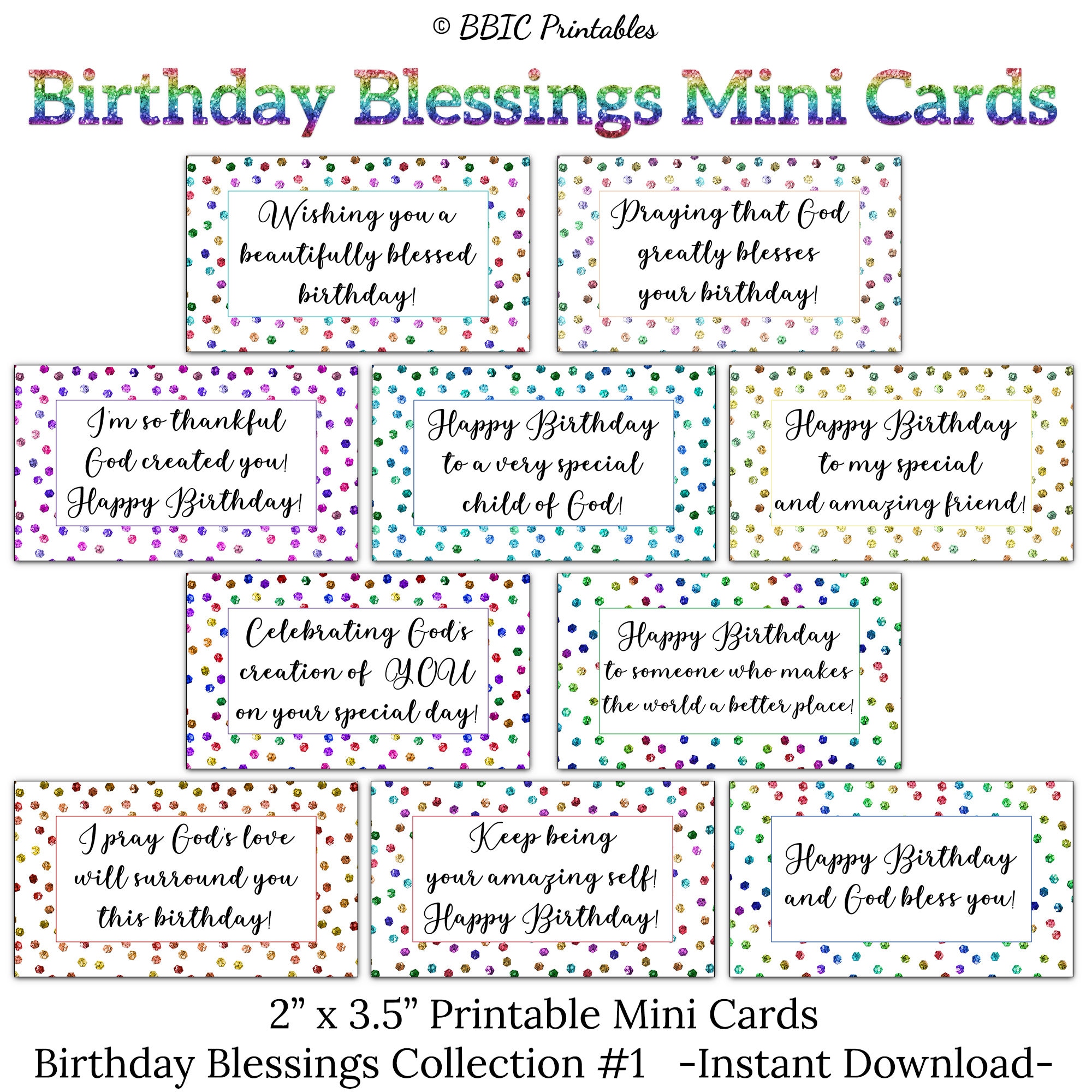 Birthday Blessings Printable Mini Cards -C1- INSTANT DOWNLOAD ...