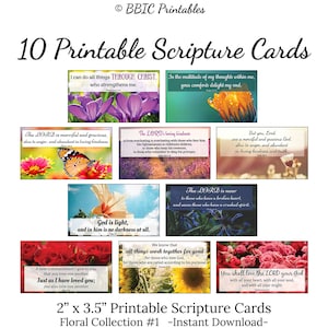 10 Mini Floral Printable Scripture Cards -Floral Collection #1- INSTANT DOWNLOAD, 2x3.5 Printable Bible Verse Cards, Set of 10 Flower Cards