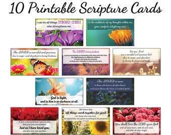 10 Mini Floral Printable Scripture Cards -Floral Collection #1- INSTANT DOWNLOAD, 2x3.5 Printable Bible Verse Cards, Set of 10 Flower Cards