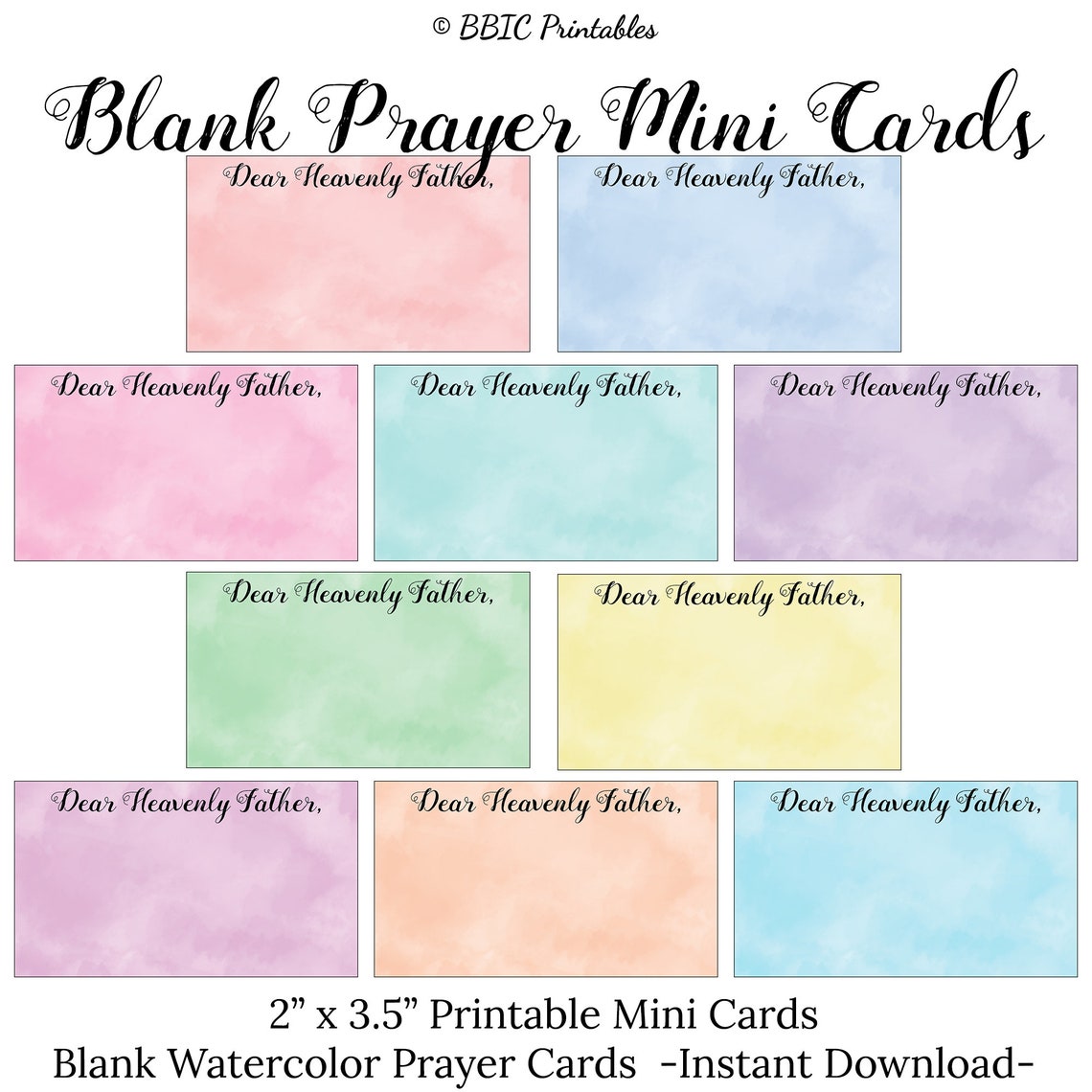 20 Watercolor Prayer Cards DIGITAL DOWNLOAD, Blank Watercolor Printable Digital Mini Prayer ...