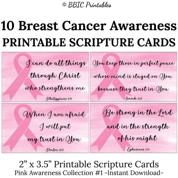 10 Pink Breast Cancer Awareness Printable Scripture Cards -C1- INSTANT DOWNLOAD, Breast Cancer Women's Health Bible Verse Cards to Print