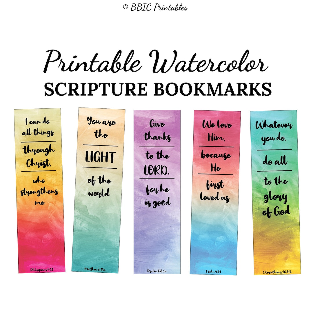 10 Watercolor Bookmarks Printable Scripture -C1- INSTANT DOWNLOAD, 2x7 ...