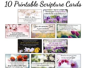 10 Mini Floral Printable Scripture Cards -Floral Collection #2- INSTANT DOWNLOAD, 2x3.5 Printable Bible Verse Cards, Set of 10 Floral Cards