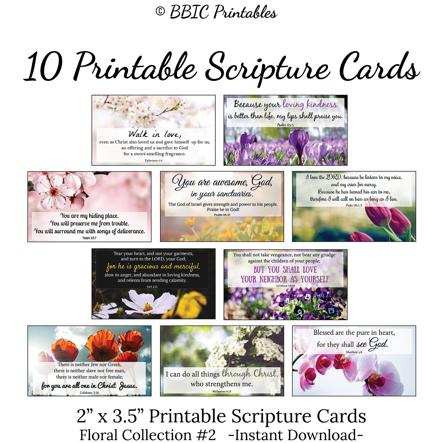 10 Mini Floral Printable Scripture Cards -floral Collection #2- INSTANT ...