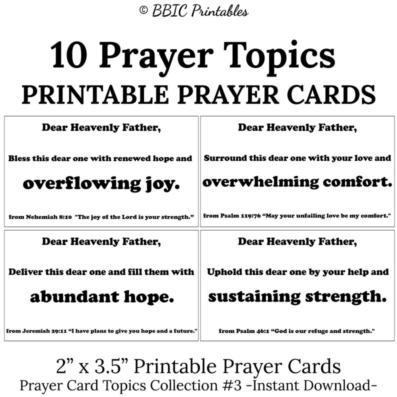 10 Printable Prayer Cards C3 INSTANT DOWNLOAD, Plain Printable Digital