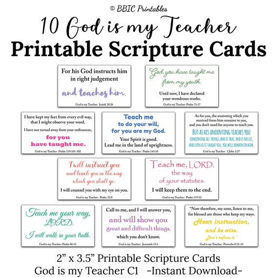 10 God is My Teacher Printable Scripture Cards C1 INSTANT DOWNLOAD, God  Instructs and Teaches Me Bible Verses Who God is to Me DIY Minis 
