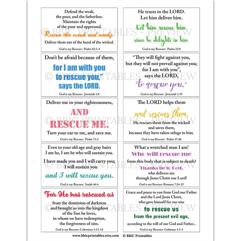 10 God is My Rescuer Printable Scripture Cards -C1- INSTANT DOWNLOAD ...