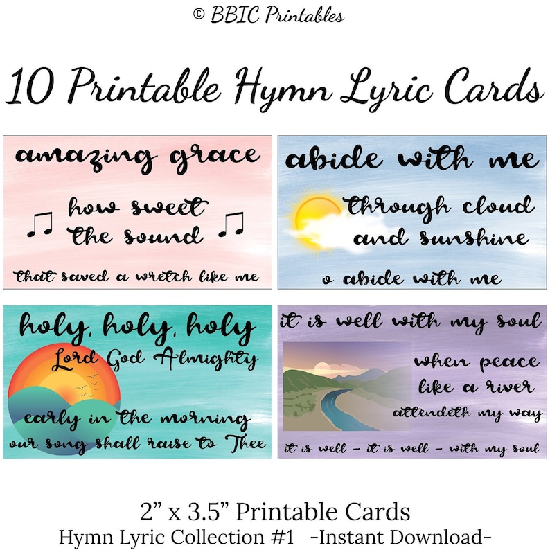 10 Mini Printable Hymn Lyric Cards hymn Lyric Collection 1 - Etsy