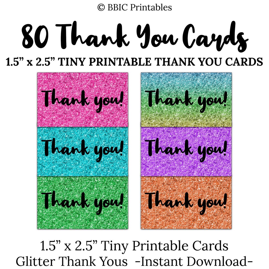 80 Tiny Glitter Thank You Cards- DIGITAL DOWNLOAD, Small Glitter ...