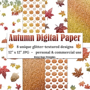 Autumn Fall Digital Paper- INSTANT DOWNLOAD, Autumn Fall Glitter ...