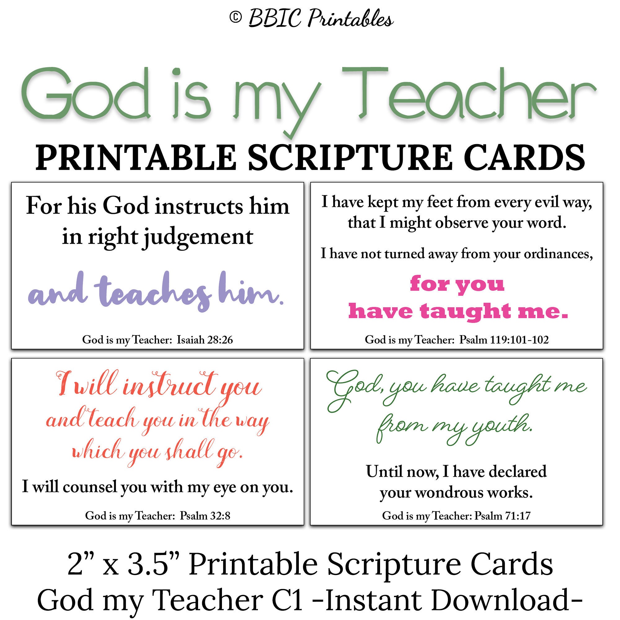 10 God is My Teacher Printable Scripture Cards C1 INSTANT DOWNLOAD, God  Instructs and Teaches Me Bible Verses Who God is to Me DIY Minis 