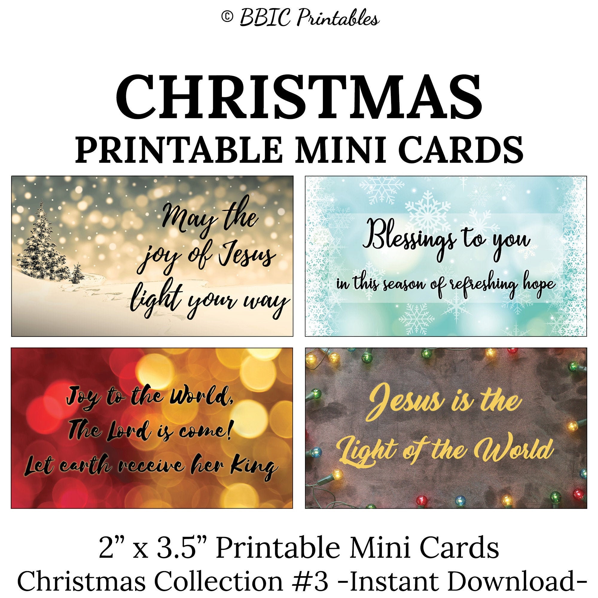 CHRISTMAS Mini Cards -C3- INSTANT DOWNLOAD, Mini Christmas Inspiration Joy Printable Cards- Christmas Gift Bag Tags Christmas Card Insert