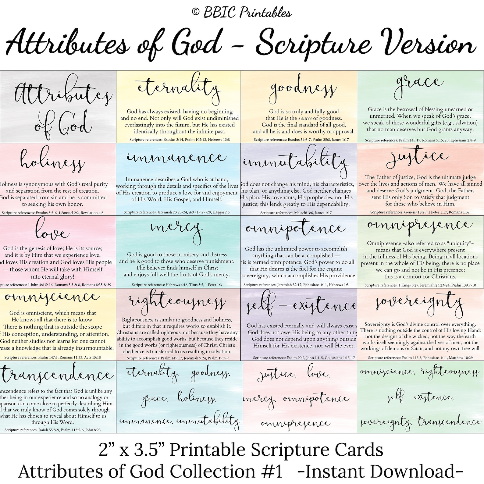 Printable Attributes Of God