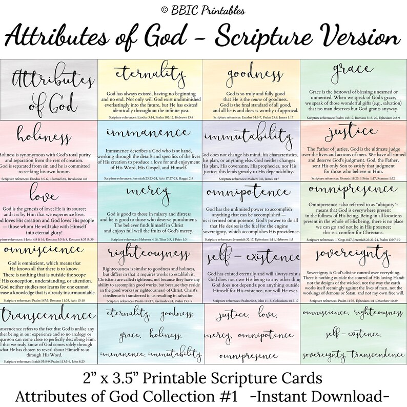 Printable Attributes Of God