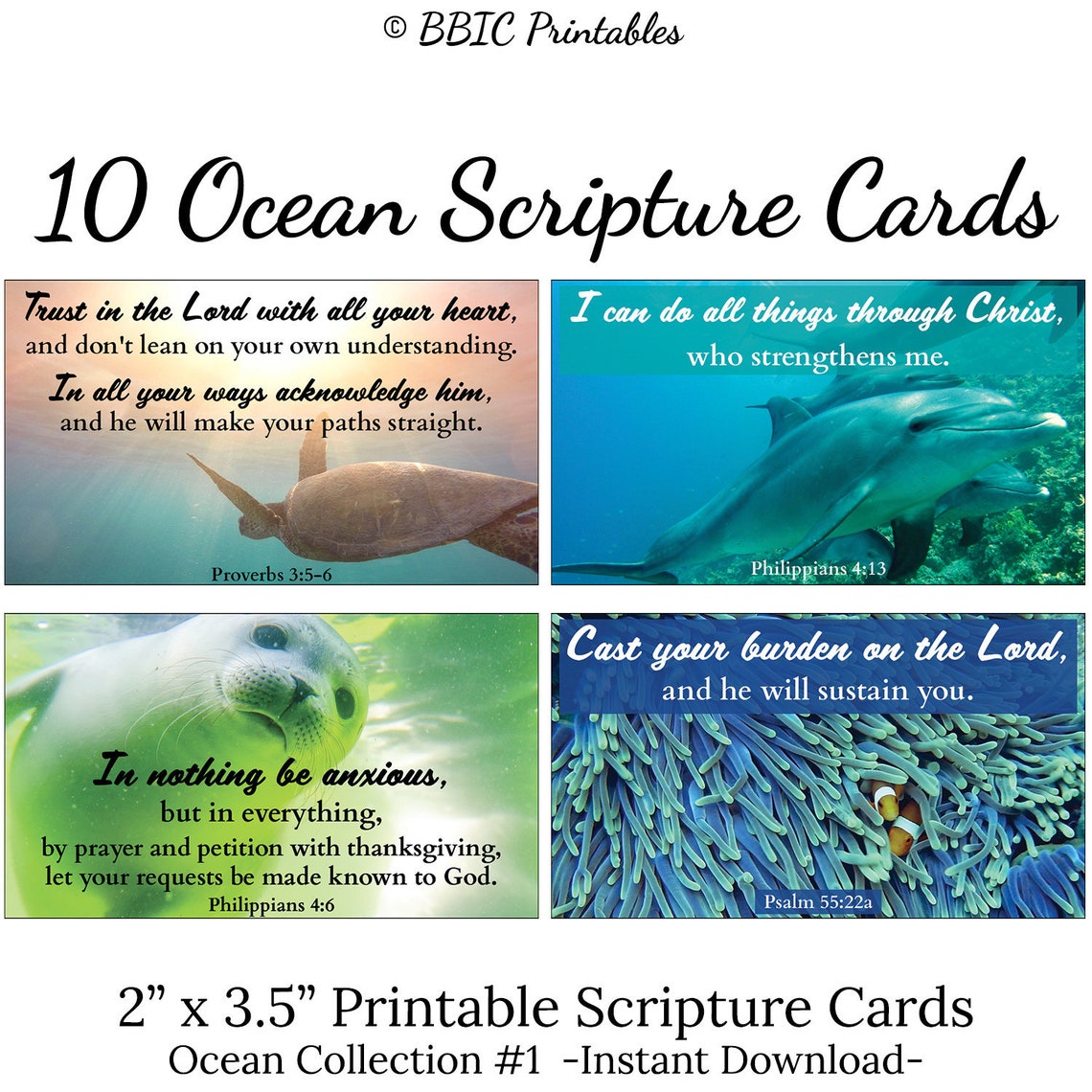 10 Ocean Printable Scripture Cards collection 1 INSTANT DOWNLOAD, Ocean ...
