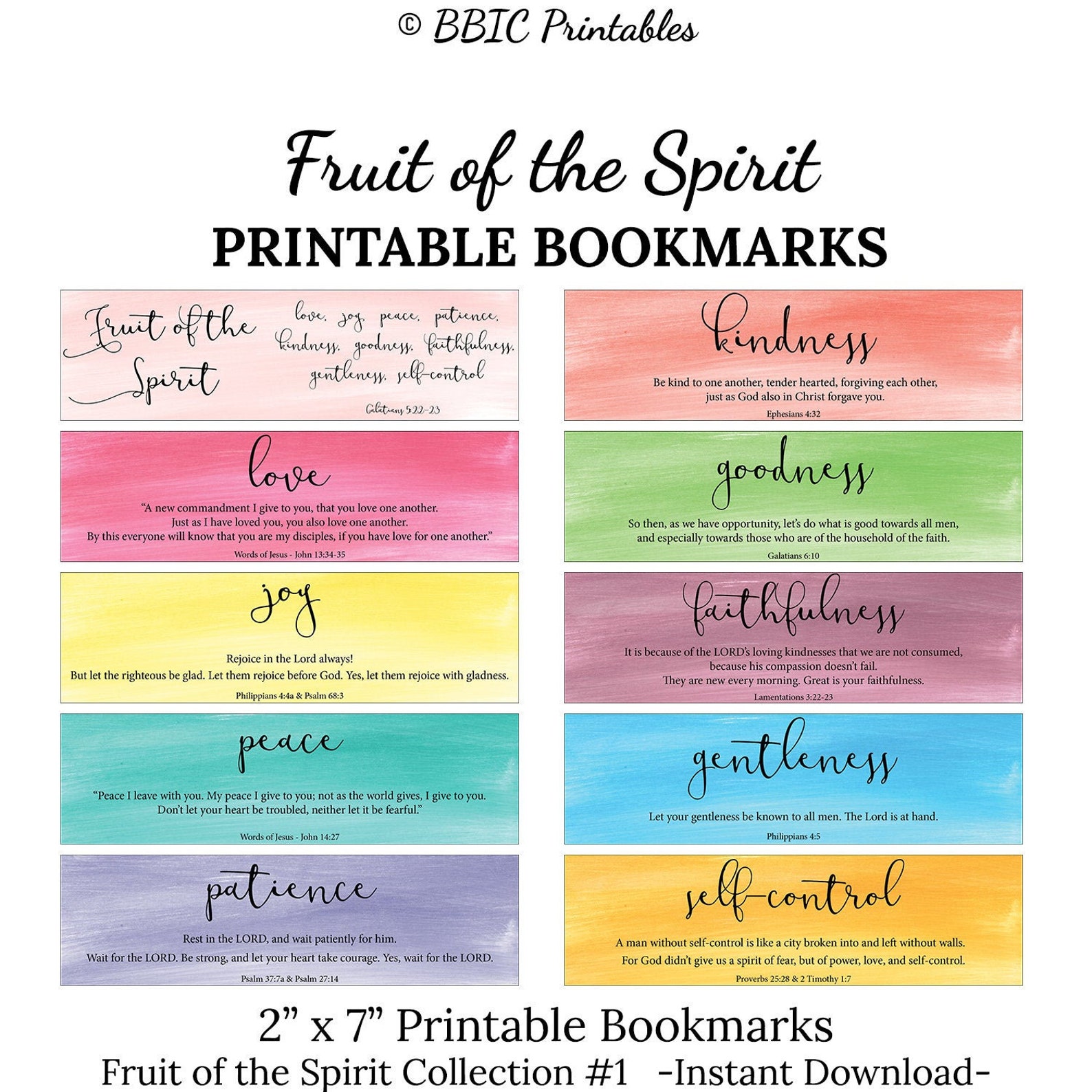 20 Fruit of the Spirit Printable Bookmarks Galatians 5:22-23 | Etsy