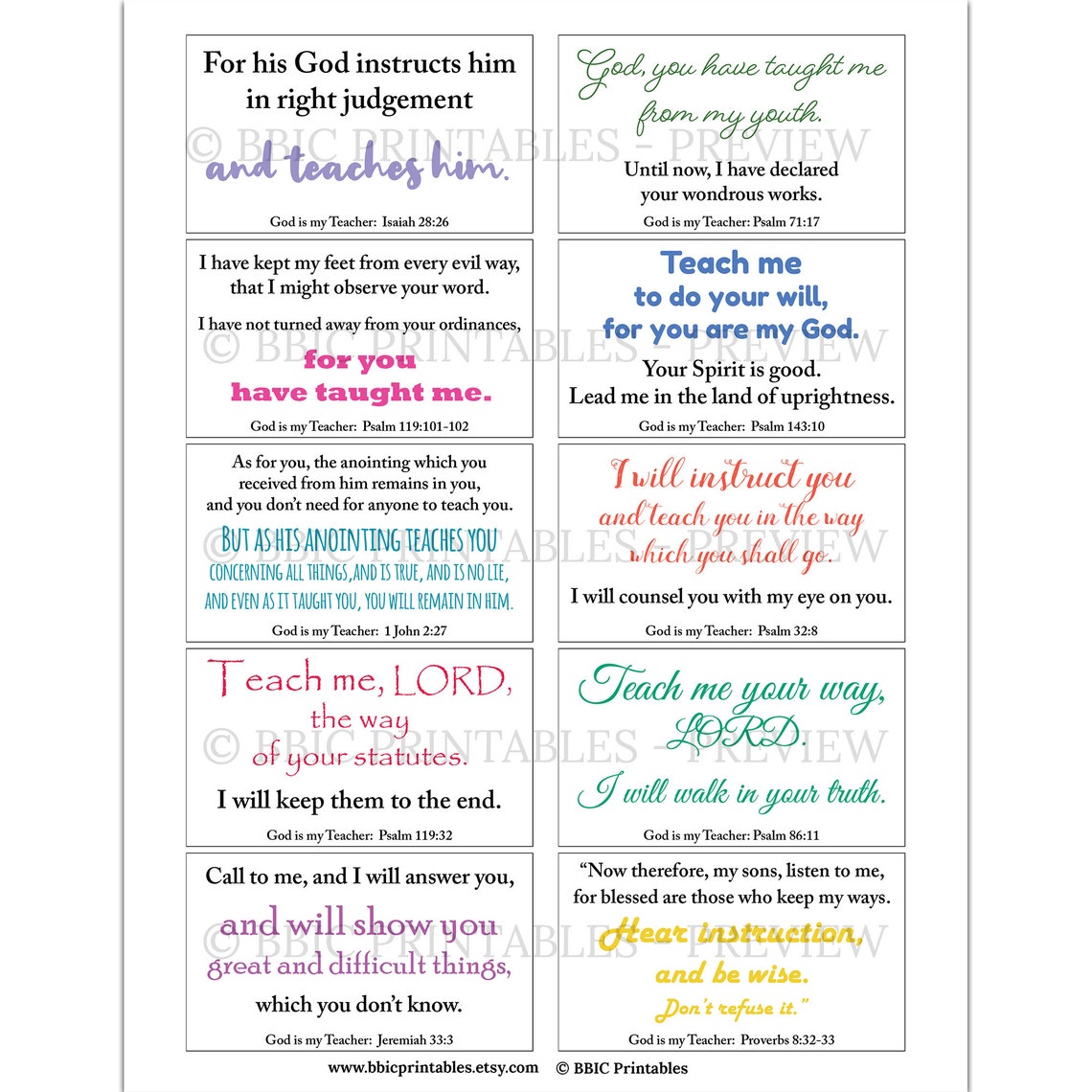10 God is My Teacher Printable Scripture Cards C1 INSTANT DOWNLOAD, God ...
