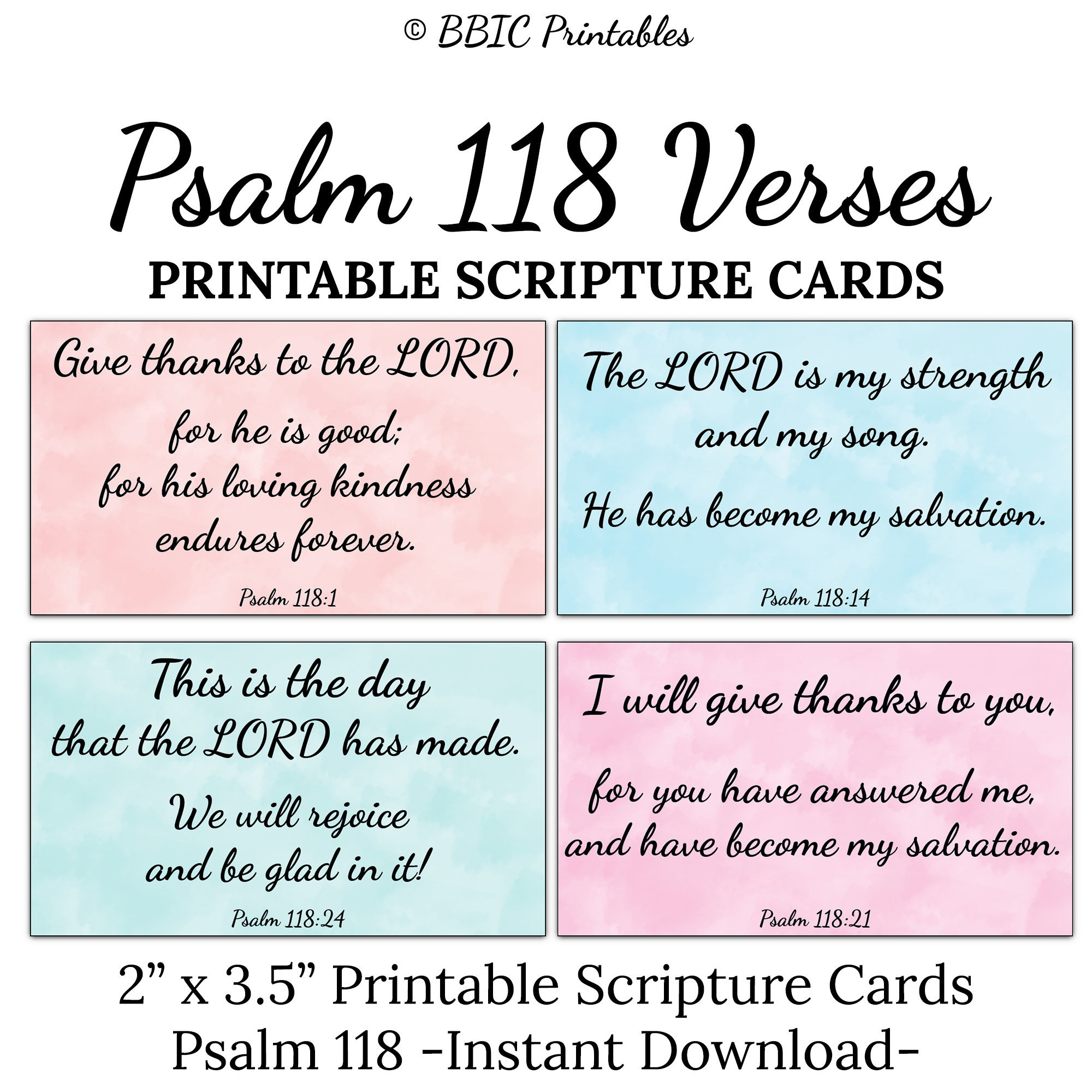 Psalm 118 Printable Scripture Cards INSTANT DOWNLOAD Watercolor Psalm 