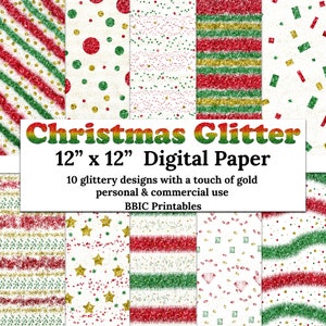 Papier numérique à paillettes de Noël - TÉLÉCHARGEMENT INSTANTANÉ, 12x12 Vacances de Noël Festive Glitter Confetti Rayures Motif Papier sans couture JPG Print