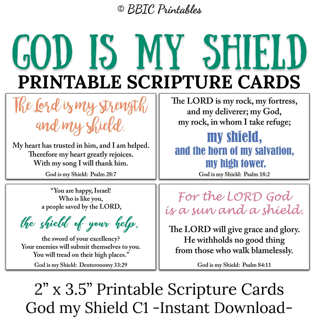 10 God is My Shield Printable Scripture Cards C1 INSTANT DOWNLOAD, God