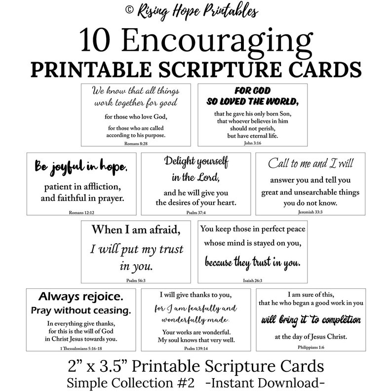 10 Encouraging Printable Scripture Cards -C2- INSTANT DOWNLOAD, Simple ...