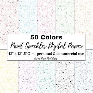 Papier numérique tacheté de peinture - TÉLÉCHARGEMENT IMMÉDIAT, 50 couleurs, album JPG 12 x 12, imprimable, pinceau, éclaboussures de peinture, points, usage commercial