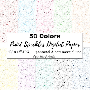 Paint Speckles Digital Paper- INSTANT DOWNLOAD, 50 Colors 12x12 JPG Scrapbook Printable Paintbrush Splatter Paint Dots Commercial Use