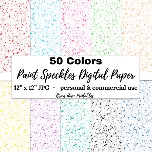 Paint Speckles Digital Paper- INSTANT DOWNLOAD, 50 Colors 12x12 JPG Scrapbook Printable Paintbrush Splatter Paint Dots Commercial Use