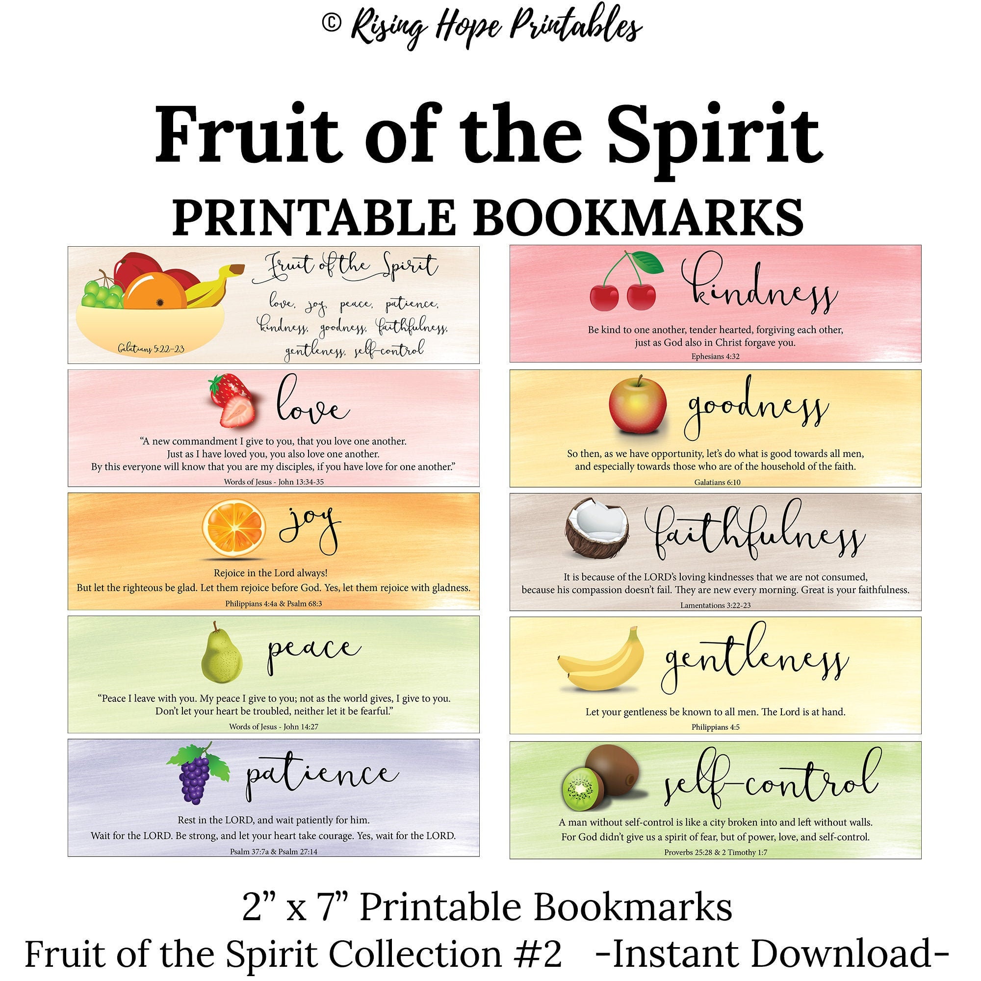 20 Fruit of the Spirit Printable Bookmarks -galatians 5:22-23- C2- INSTANT DOWNLOAD, 2x7 Set of 20 Bible Verse Christian Scripture Bookmarks - Etsy Israel for Fruits Of The Spirit Printable Pdf Free