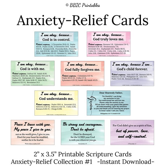 10 Anxiety Relief Scripture Cards C1 Instant Download Anxiety Fear Panic Attack Relief Bible Verse And Prayer Watercolor Printable Cards