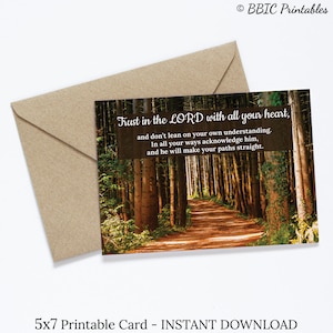 Cartão para impressão -Provérbios 3:5-6- Cartão interno em branco 5x7 - DOWNLOAD INSTANTÂNEO, 5x7 Confie no Senhor de todo o coração Cartão para impressão da floresta