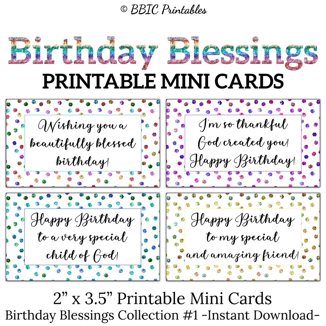 Birthday Blessings Printable Mini Cards -C1- INSTANT DOWNLOAD ...