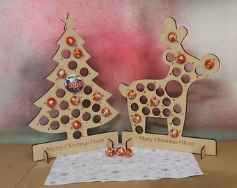 houten adventskalender, mini-adventskalender, houten adventsaftelling, herbruikbare advent, kerstaftelling, chocoladehouder