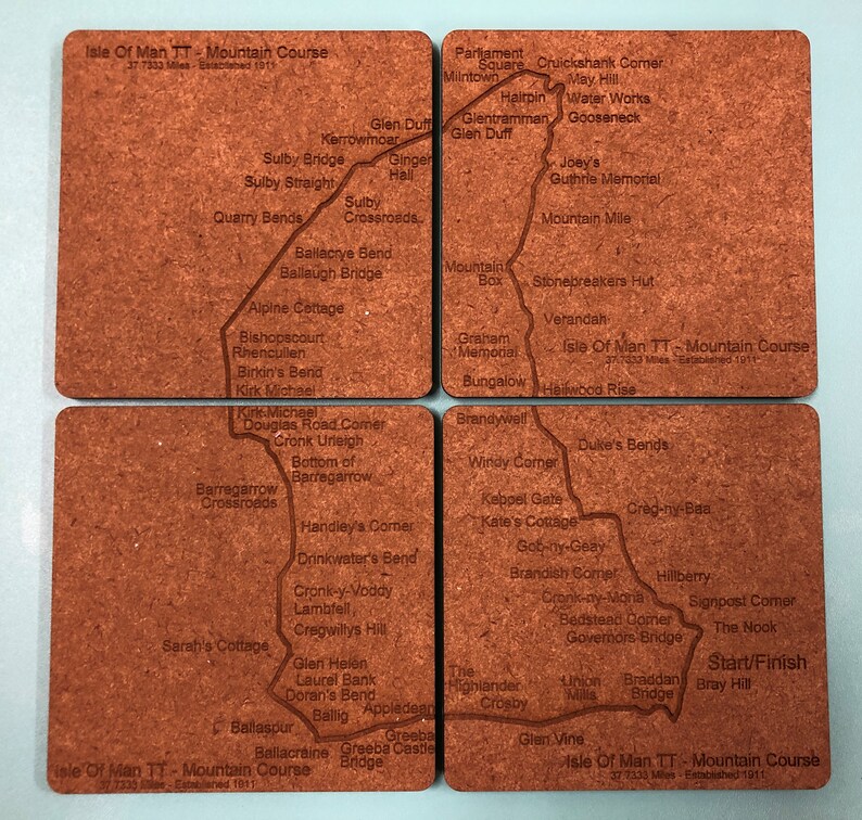 Isle Of Man TT Mountain Course Map Coasters Etsy Isle Of Man TT Mountain Course Map Coasters Etsy