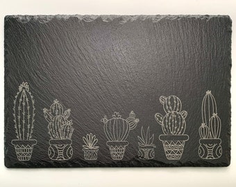 Cacti Slate Cheese Board, Laser Engraved Cacti Cheese Board, Housewarming Gift, Birthday Gift, Just Because Gift