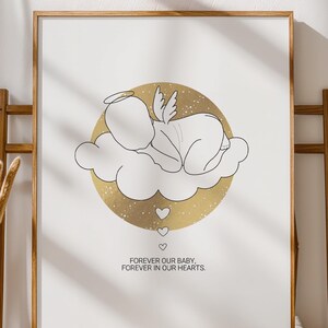 Minimalistische Engel Baby Linie Kunstdruck • Baby Verlust digitales Gedenken • Fehlgeburt oder Totgeburt Tribute Art • Gold Hintergrund