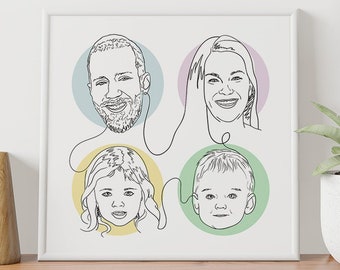 Circles Custom Heads Single Line Portrait, Line Art, Custom art, Couples art, Line drawing, Custom portrait, Custom illustration, Family art