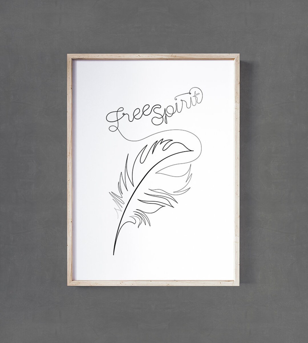 FREE SPIRIT Line Art Single Line Art Feather Single Line - Etsy