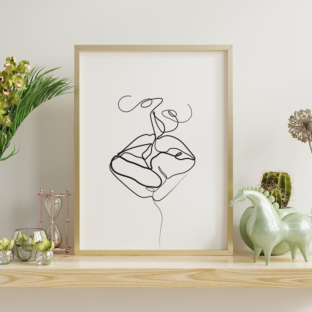 FRENCH KISS Line Art Print, Single Line Art, Face Art, Tongue Art